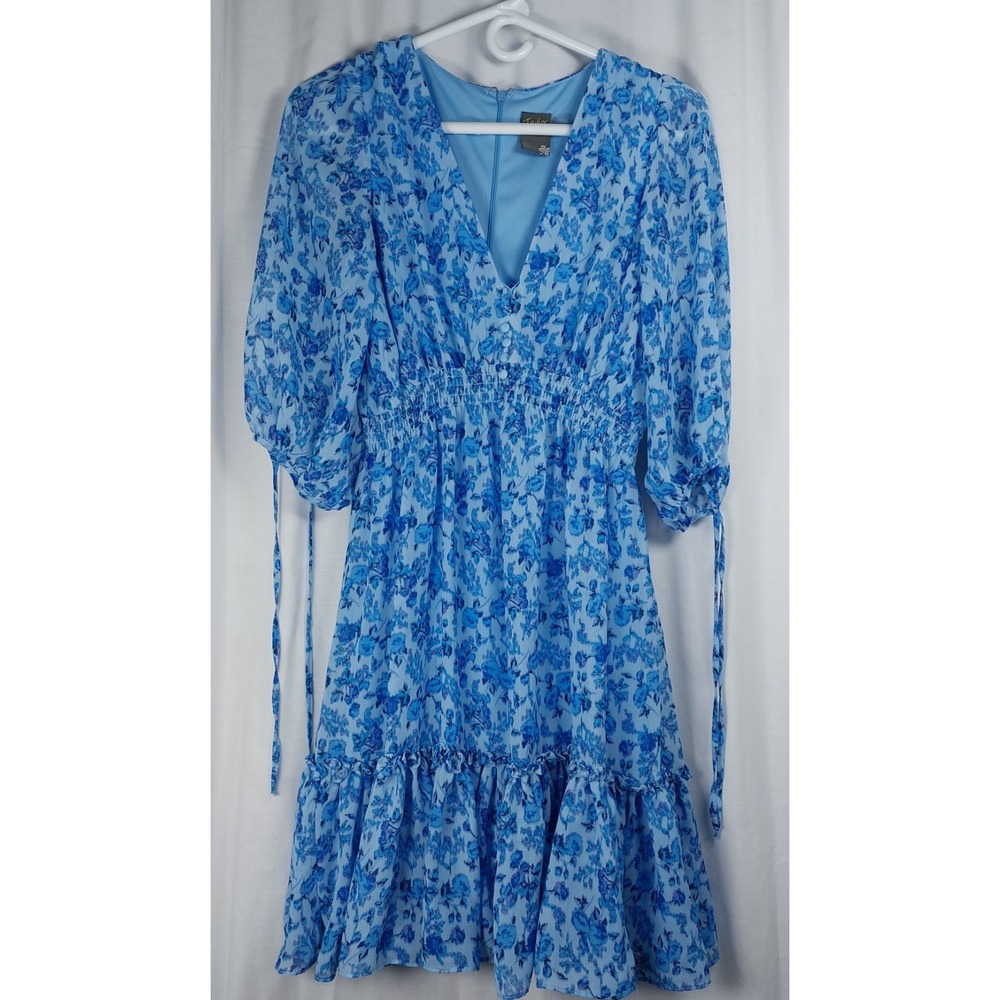 Taylor Blue Floral Cottage Core Dress with Ruffle Accents Feminine  Flowy Size S